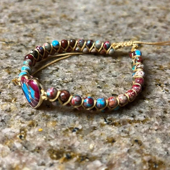 New Natural Stone Heart Charm Bracelets - Picture 8 of 9